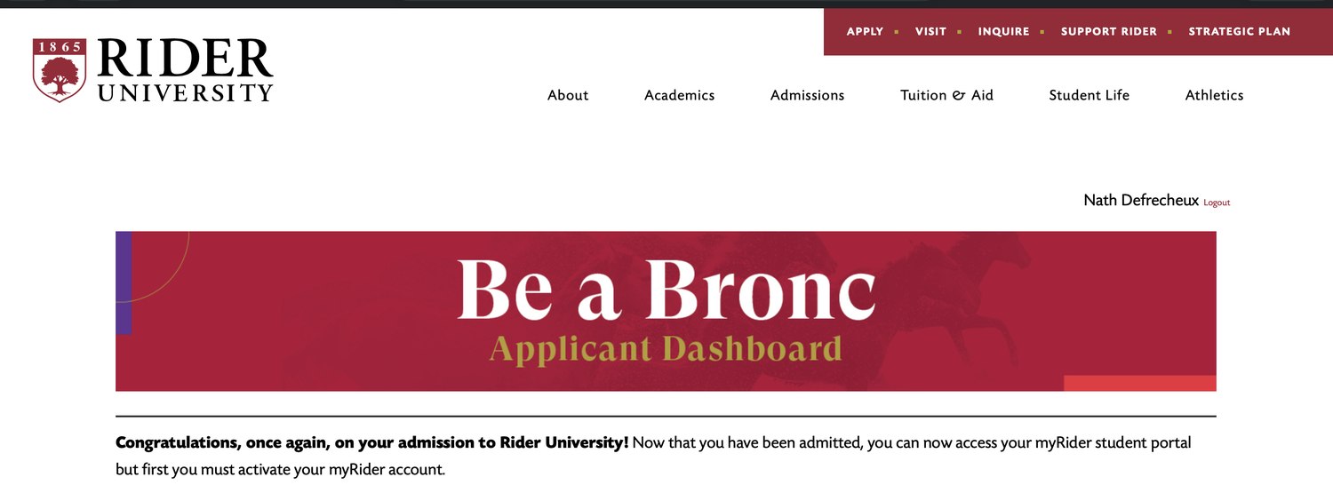 Tableau de bord d'admission Rider University